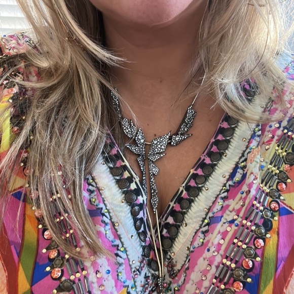 ALEXIS BITTAR Crystal Dark Edgy Shards Snake Chain Gold Gunmetal Lariat Necklace - Picture 5 of 15